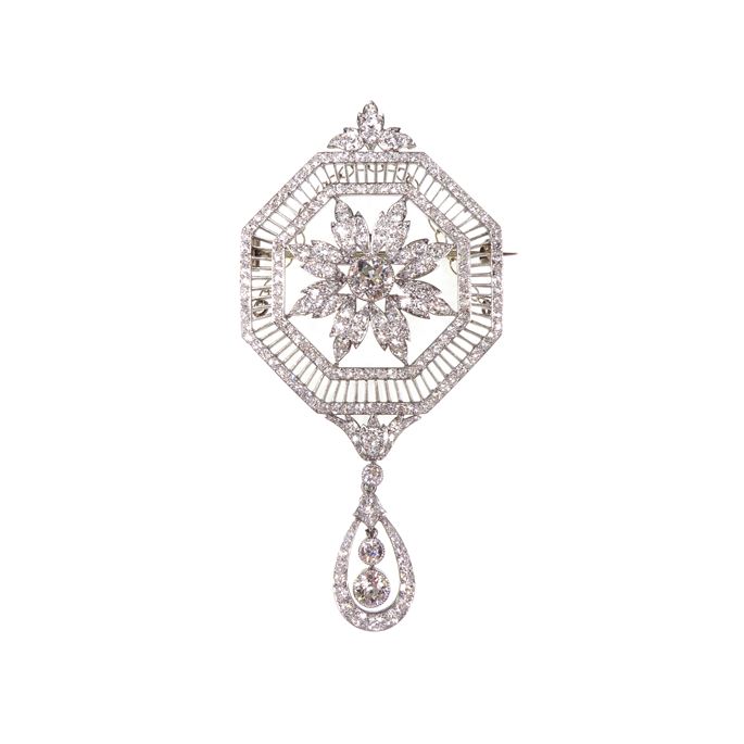 Early 20th century diamond set octagonal pendant brooch | MasterArt
